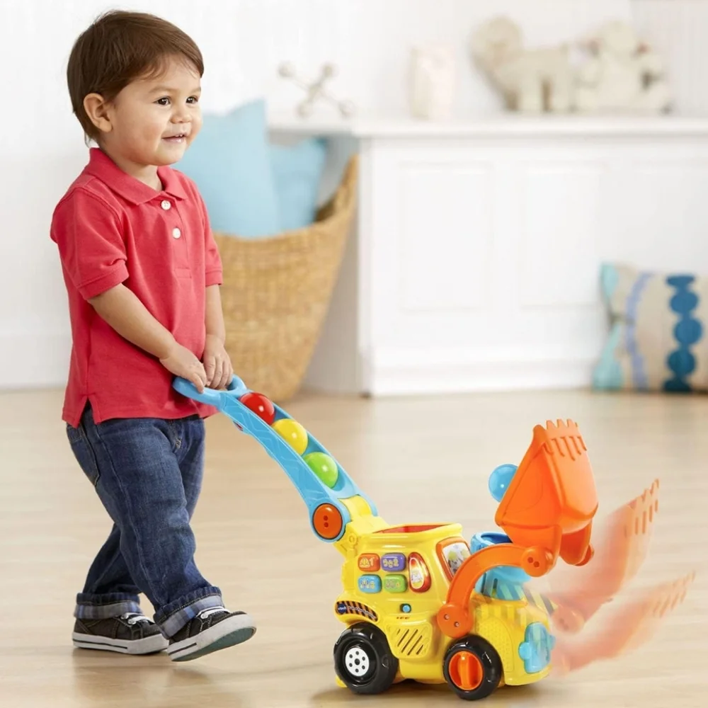NEW VTech Pop-a-Balls - Push and Pop Bulldozer Push & Pull Toy with Accessories